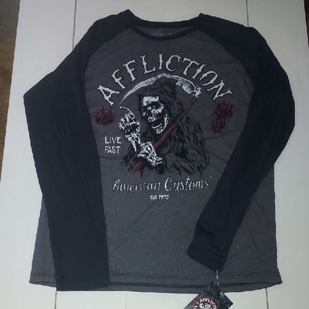 Affliction Men's Gray and Black Long Sleeve Shirt NWT.   2XL